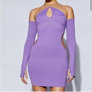 Meshki Maddy NEW Keyhole High Neckline and Side Cutout Halter Mini Summer Dress